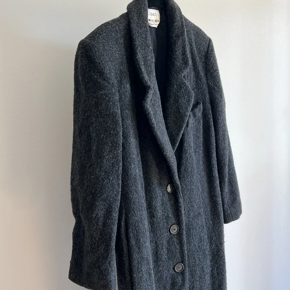 Vintage Cassidy Coat Sz 12 - 100% Wool Charcoal Gray Long Overcoat Made in USA - Picture 5 of 6